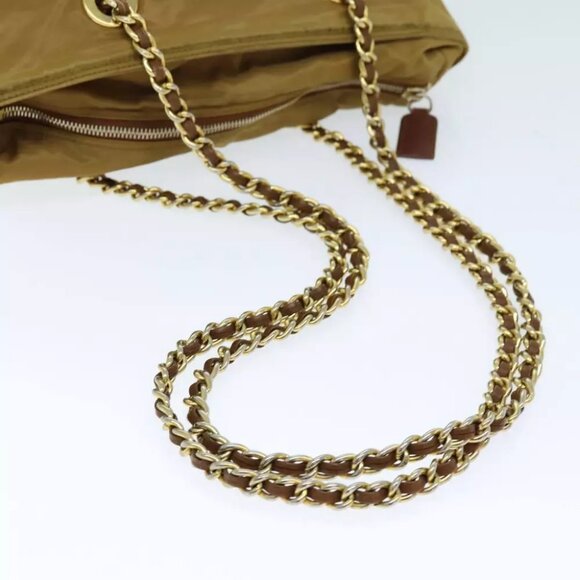 PRADA Quilted Chain Shoulder Bag Nylon Beige Auth ki4426 - Picture 8 of 16